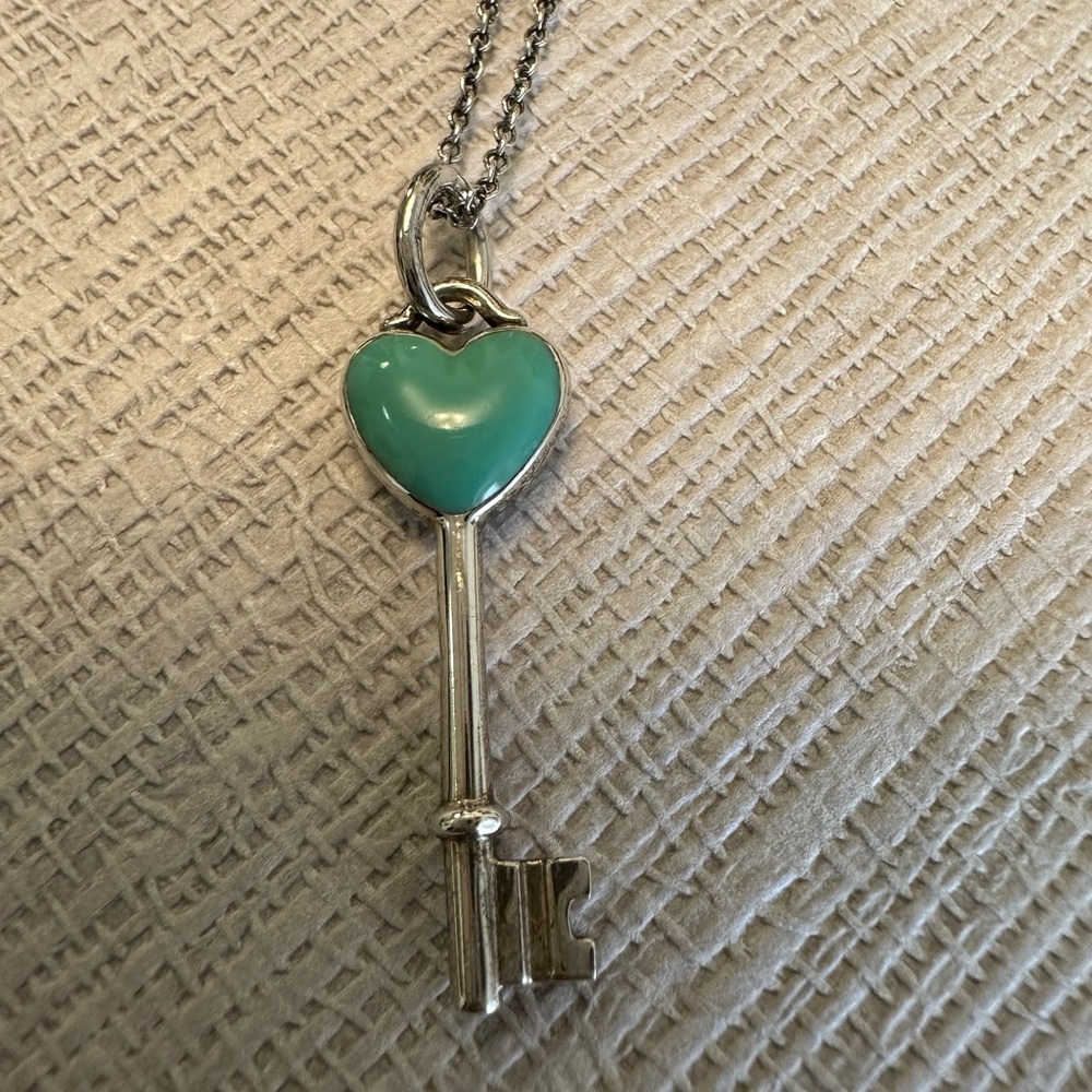Tiffany’s heart shaped key pendant blue enamel